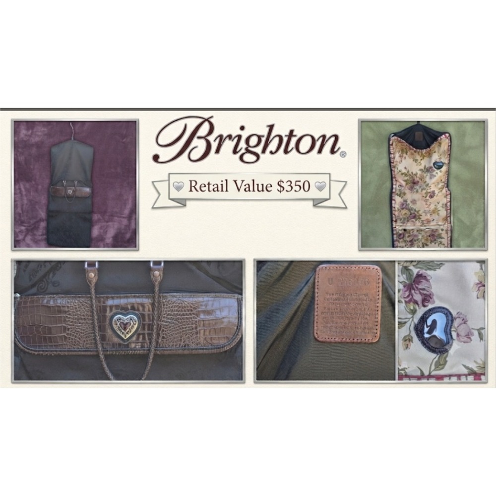 Brighton Travel Collection Garment Bag Brown Croc Leather Trim Floral Interior